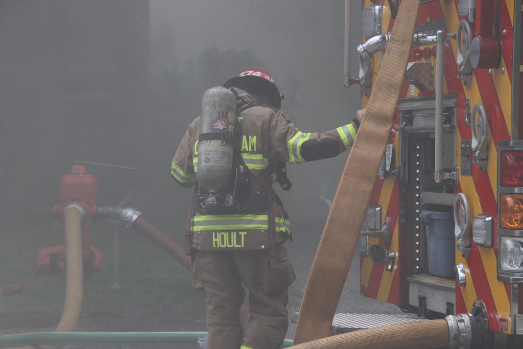 Fire crews battle a blaze in Port Coquitlam on Tuesday June 18, 2024.