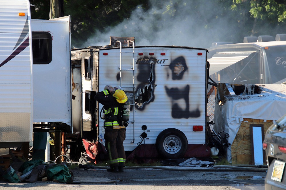 At least one home destroyed in Surrey mobile home park fire Thursday
