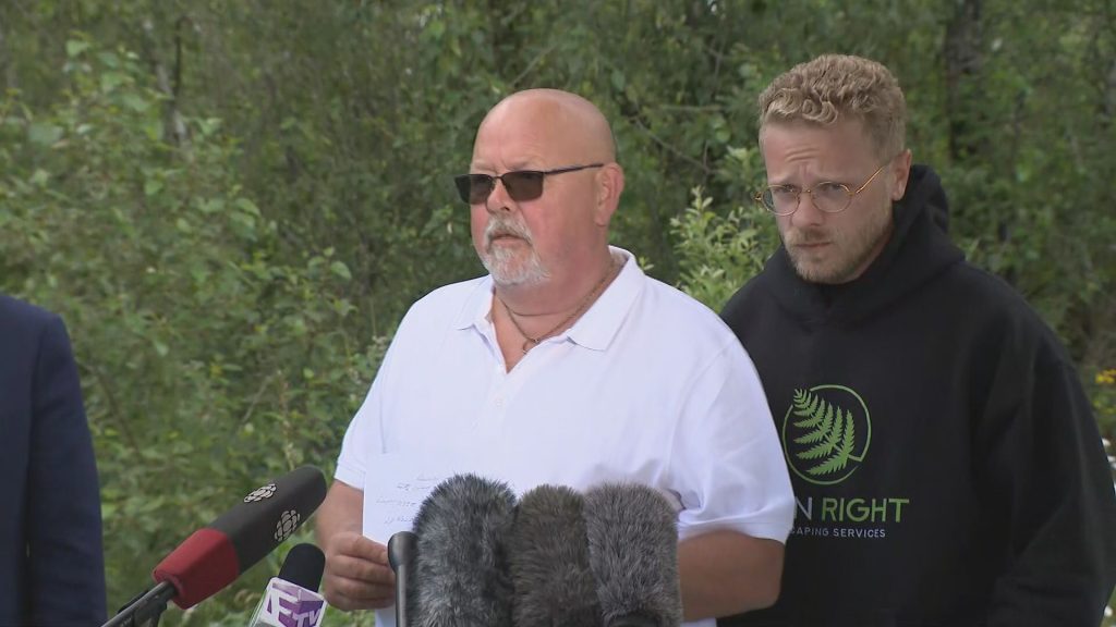 Aron Dunn, the father of Tori Dunn, speaks in Surrey, B.C. on Friday June 28, 2024.