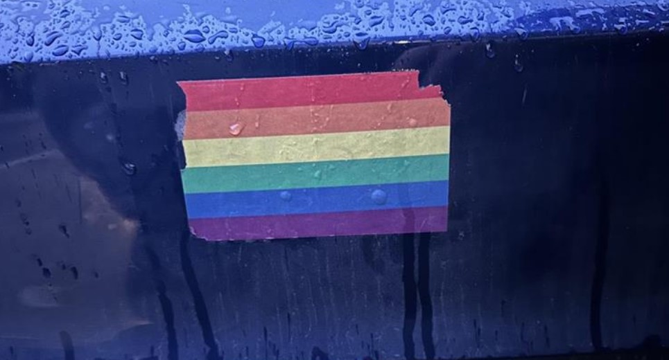 A Maple Ridge man is speaking up after his partner's Pride flag sticker on his car was vandalized.