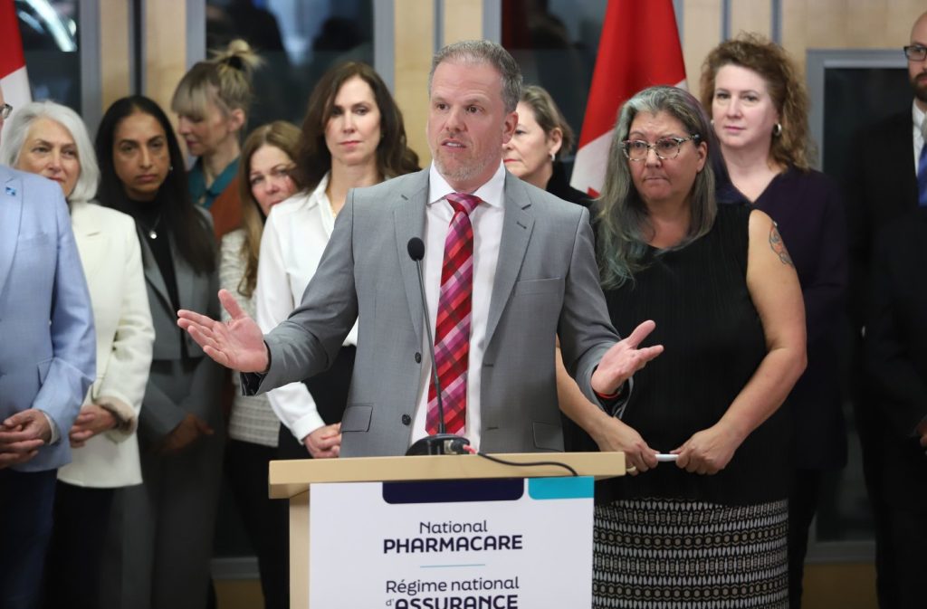 Minister of Health Mark Holland speaks about new national pharmacare legislation during a press conference in Ottawa on Thursday, Feb. 29, 2024.