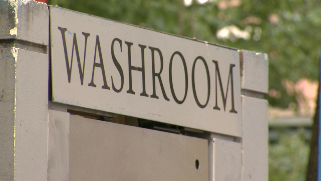 Washrooms are seen in the Downtown Eastside in Vancouver on Sunday, June 30, 2024.