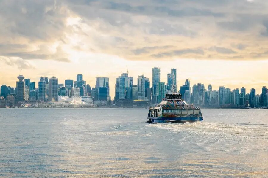 A SeaBus departs for Vancouver.