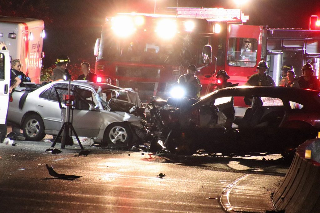 Scene of a two-vehicle crash