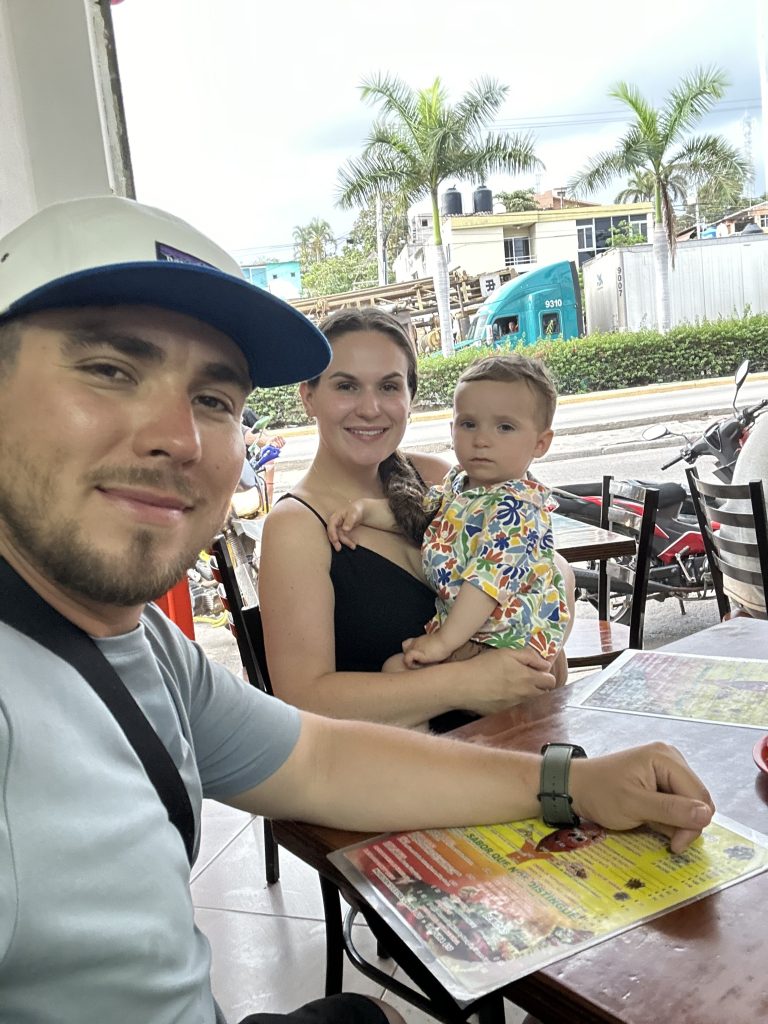 Megan Byrne and her family went to celebrate her husband's birthday with his family. They arrived on June 26 and were supposed to fly back on June 30, but that didn't happen. (Supplied)
