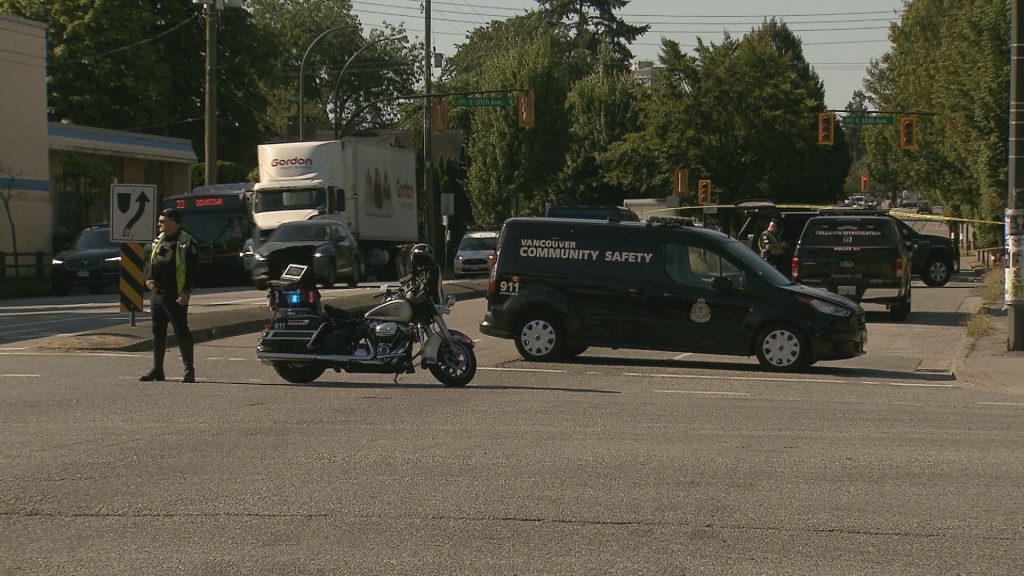 The Vancouver Police Department says a 53-year-old cyclist was seriously injured in a crash with a vehicle early Wednesday morning. (CityNews Image)