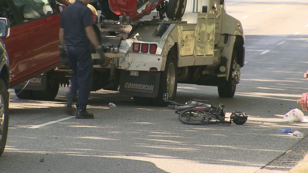 The Vancouver Police Department says a 53-year-old cyclist was seriously injured in a crash with a vehicle early Wednesday morning. (CityNews Image)