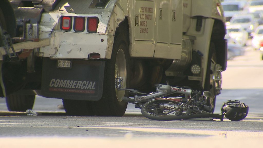 The Vancouver Police Department says a 53-year-old cyclist was seriously injured in a crash with a vehicle early Wednesday morning. (CityNews Image)