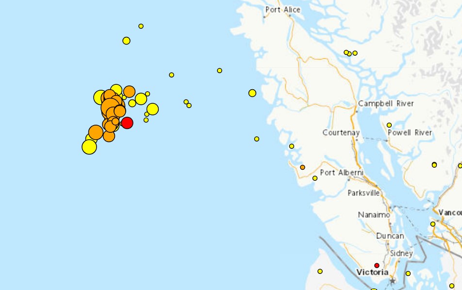 Magnitude 6.1 earthquake shakes west of Tofino as 'swarm' of quakes continues