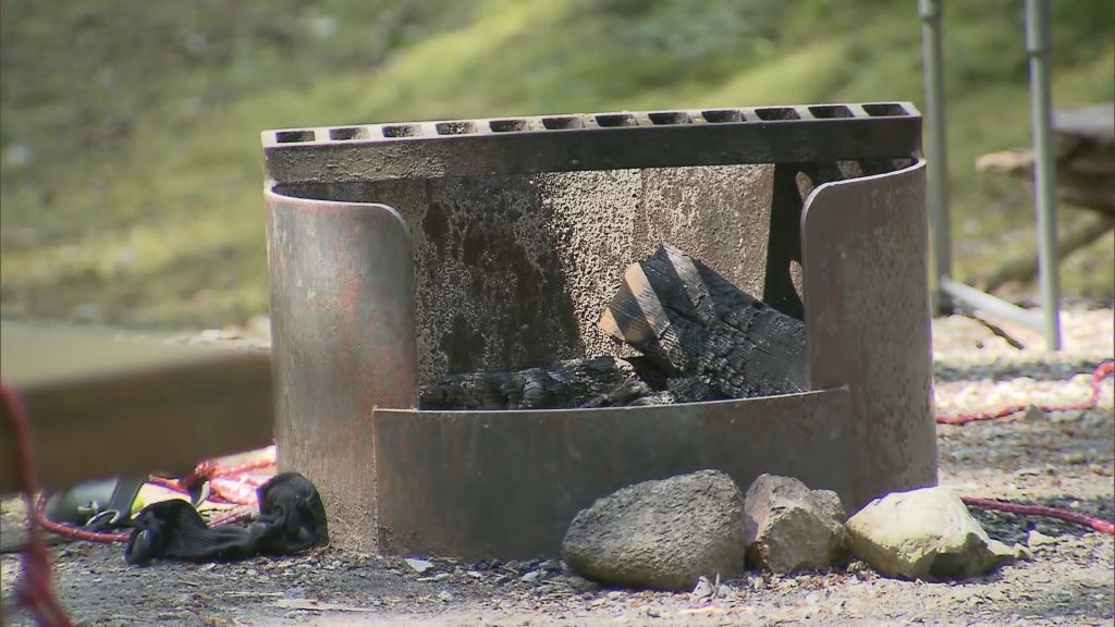 A campfire pit is seen in Golden Ears Park