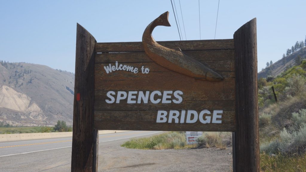 A wildfire is seen in the distance from Spences Bridge