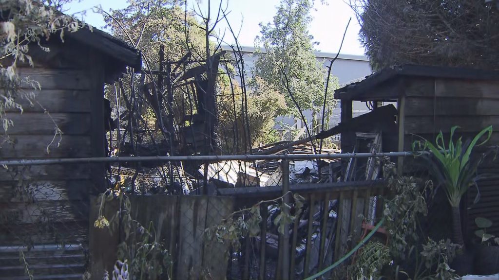 The remains of a shed fire in White Rock, B.C. on Tuesday July 16, 2024.