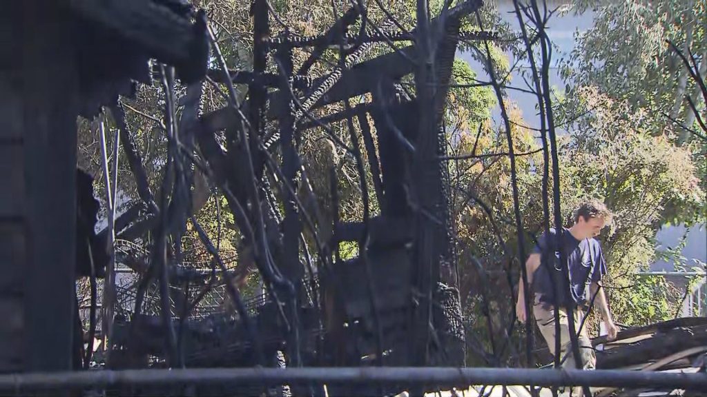 The remains of a shed fire in White Rock, B.C. on Tuesday July 16, 2024.