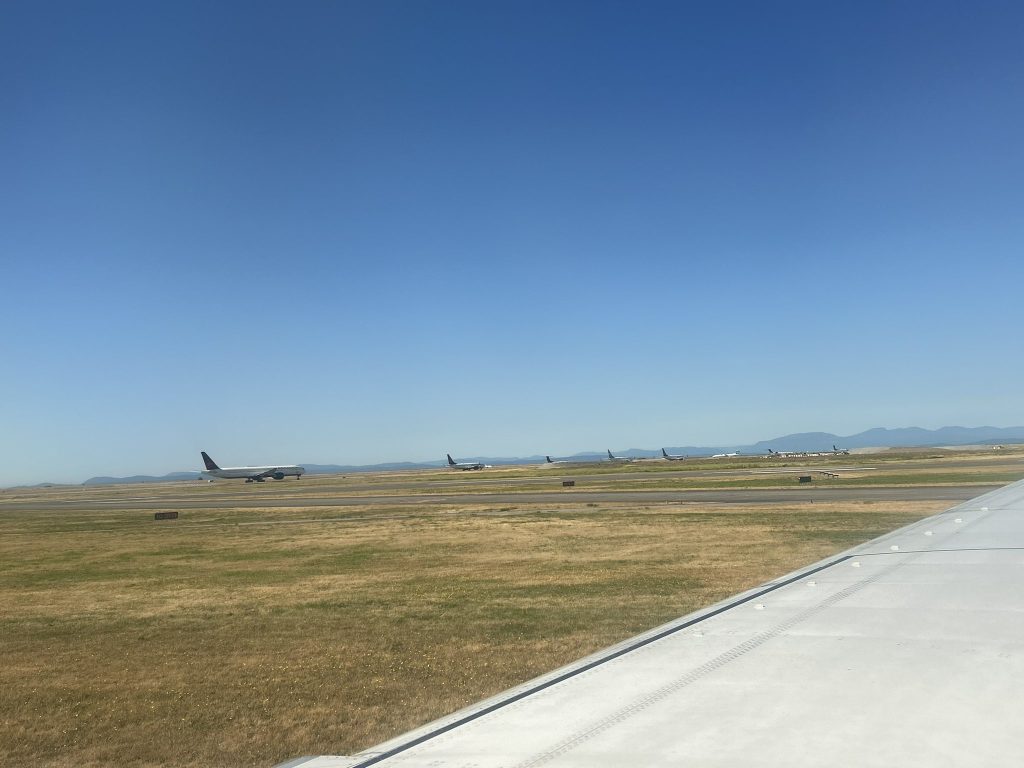 The line up of airplanes at YVR on July 19 from the tarmac. (Supplied)