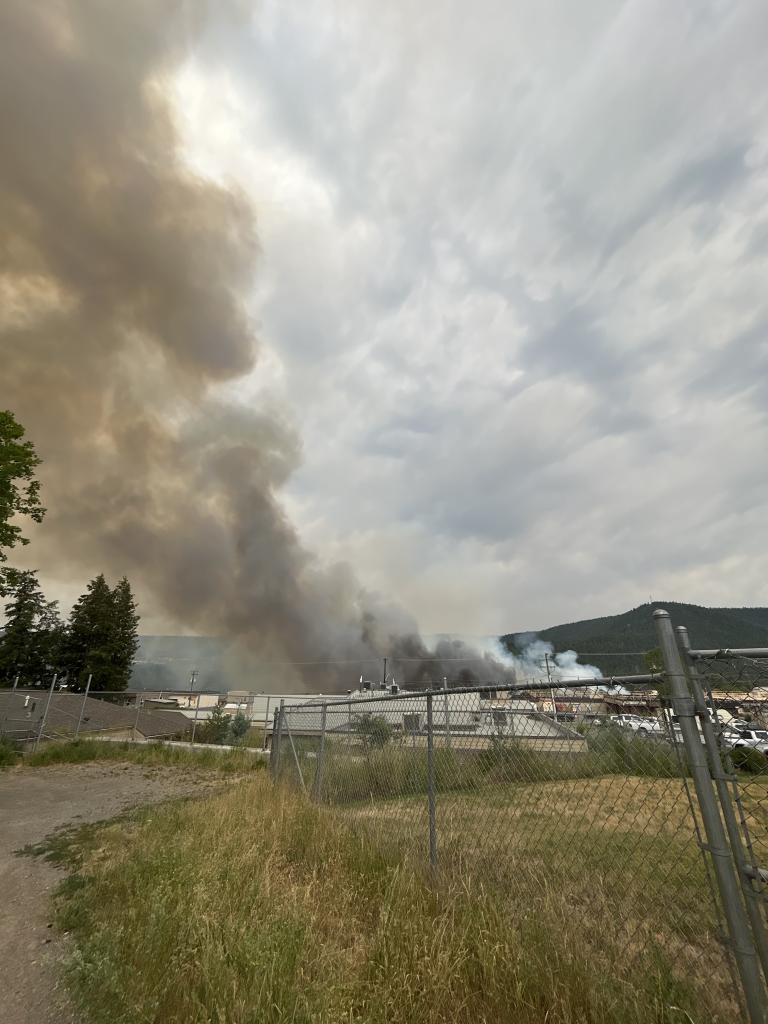 A wildfire in Williams Lake prompted a large reponse Sunday, with flames jumping into an industrial area of town on July 21, 2024.
