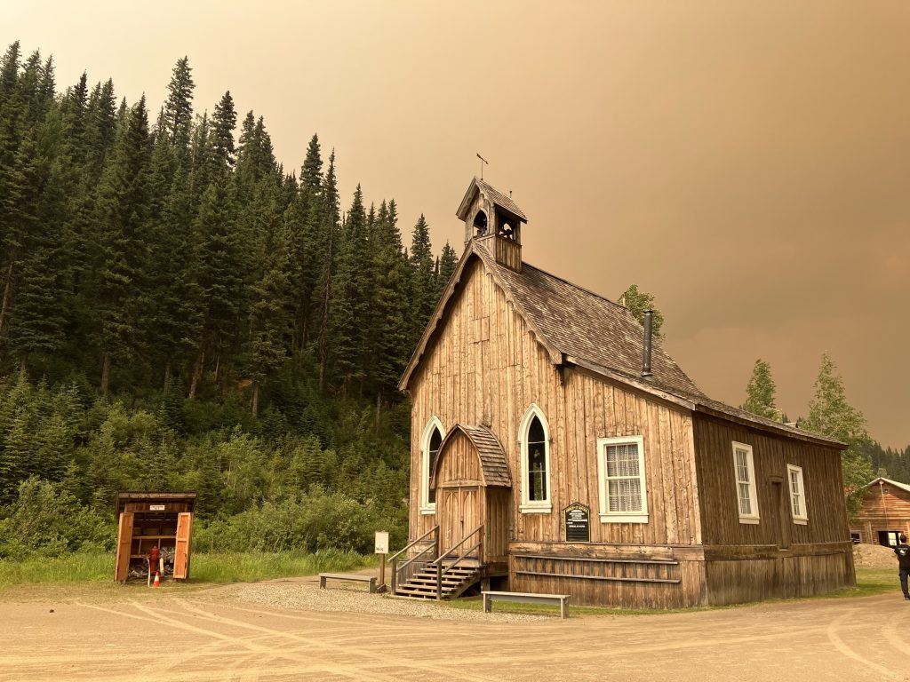 Sprinklers can be seen on top of buildings in Barkerville, B.C. (Courtesy BC Wildfire Service)