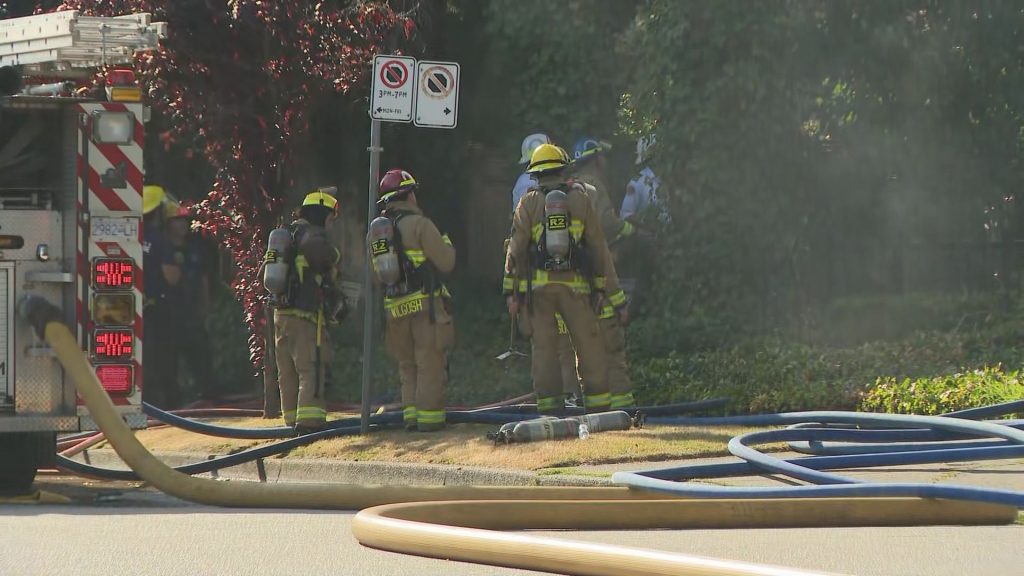 Vancouver Fire Rescue crews respond to a fire near Cypress Street and Arbutus Street on West 16th Avenue.