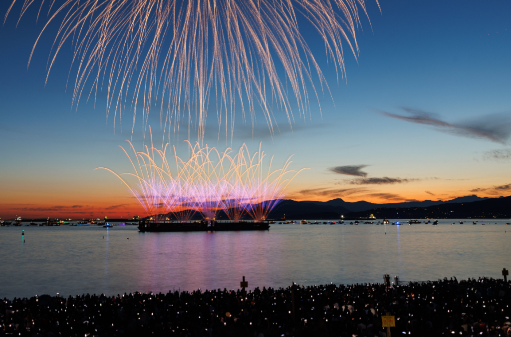 Portugal lights up the night sky in Vancouver's English Bay as part of the Honda Celebration of Light festival on July 20, 2024.