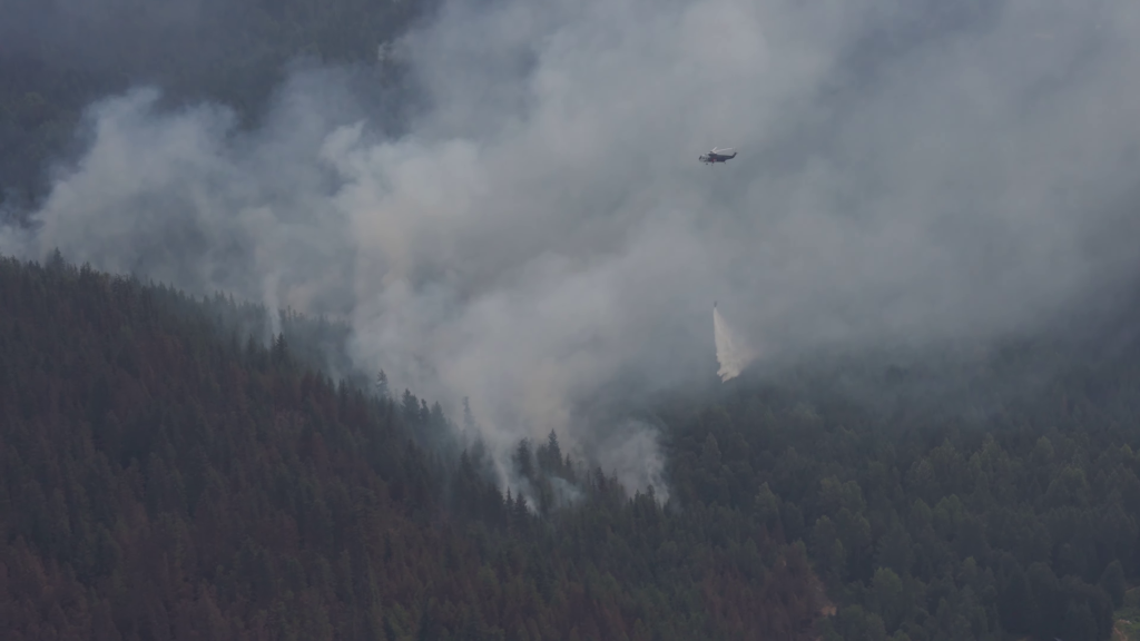 A view of the Slocan Lake Wildfire Complex from a BC Wildfire Service video posted on Sunday July 28, 2024.