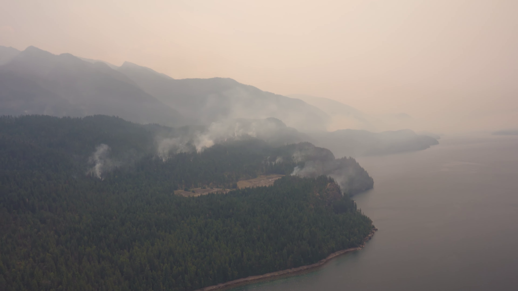 A view of the Slocan Lake Wildfire Complex from a BC Wildfire Service video posted on Sunday July 28, 2024.