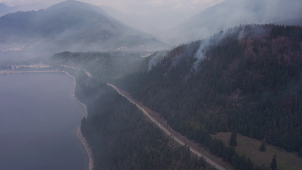 A view of the Slocan Lake Wildfire Complex from a BC Wildfire Service video posted on Sunday July 28, 2024.