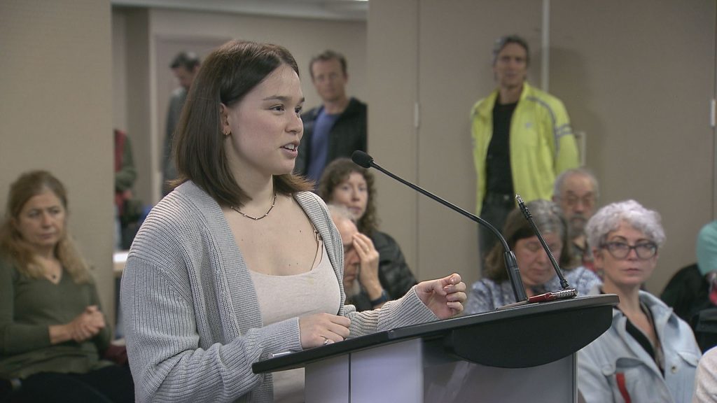 File photo of Vancouver Park Board commissioner Laura Christensen speaks at a town hall event.