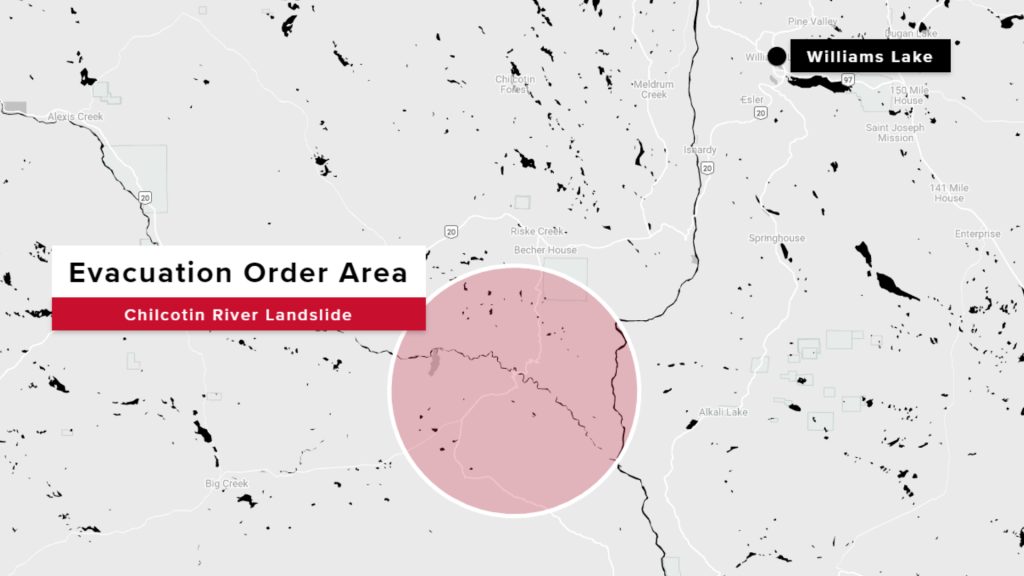 The Cariboo Regional District (CRD) has issued an evacuation order for an area along the Chilcotin River Wednesday after a landslide blocked the river west of Williams Lake.