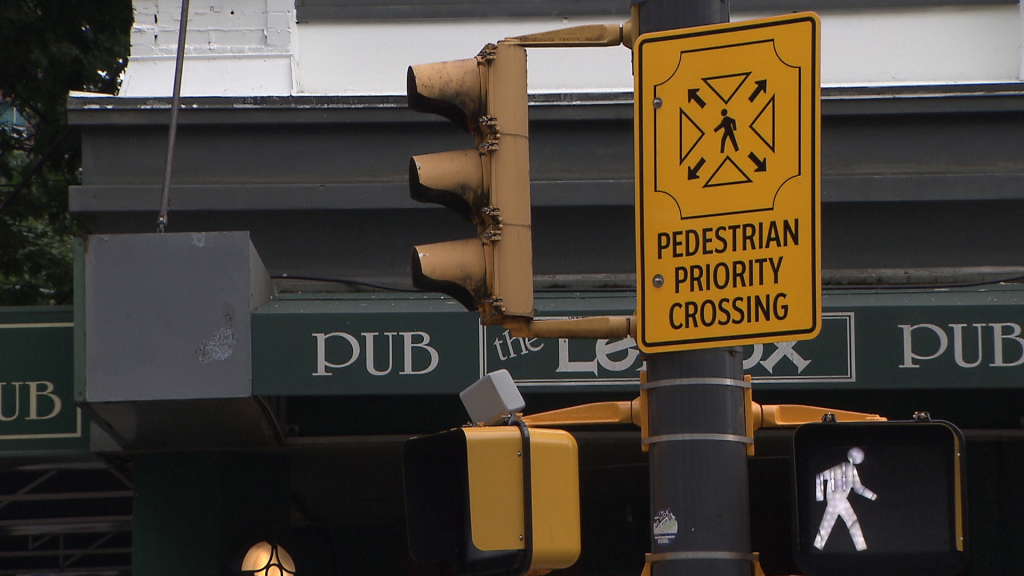 A pedestrian priority crossing is seen in Vancouver on Tuesday July 30, 2024.