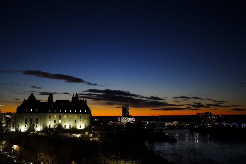 Night photo of the Supreme Court of Canada