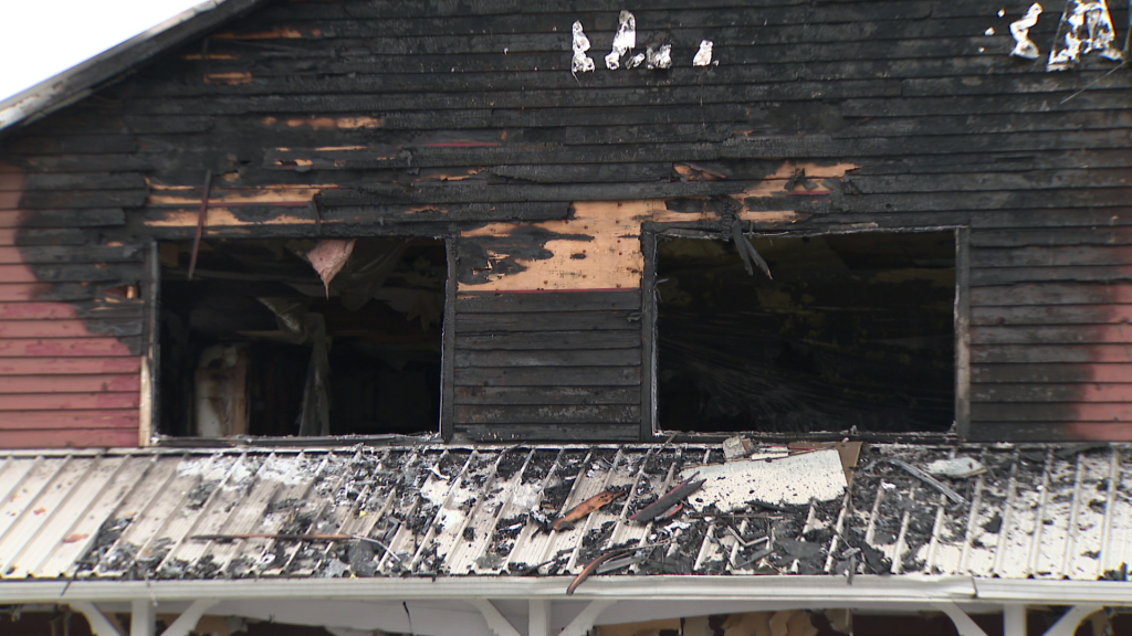 A burned out barn is seen in Cloverdale