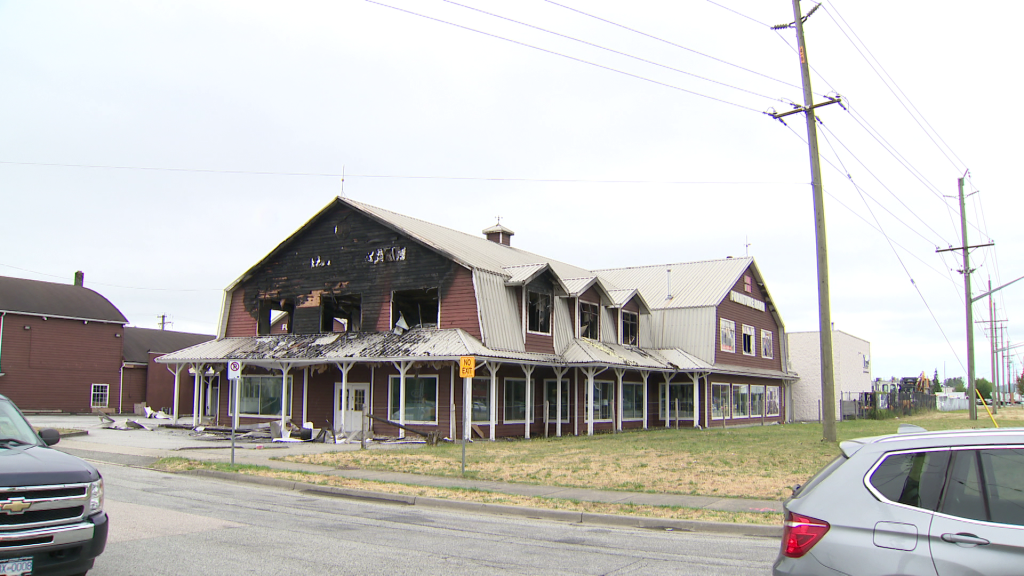 A burned out barn is seen in Cloverdale