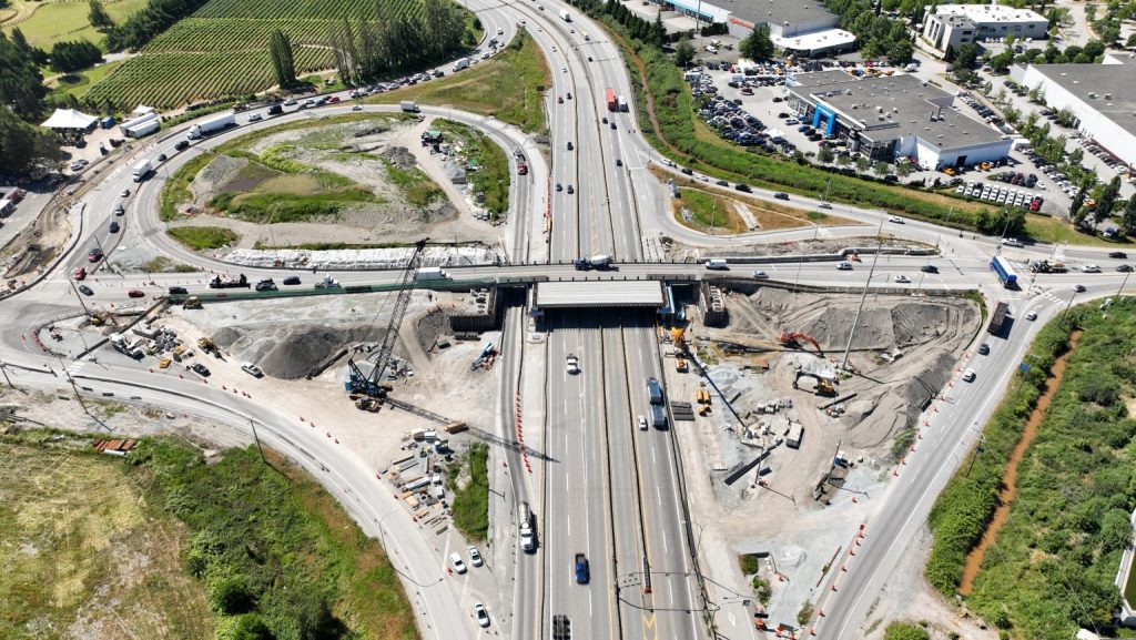 Construction is pictured from above on the Steveston Interchange Project.