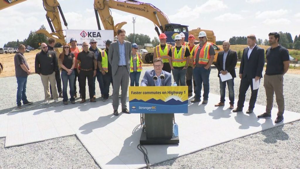 Officials announced new funding for the Highway 1 widening project in the Fraser Valley on Aug. 14, 2024.