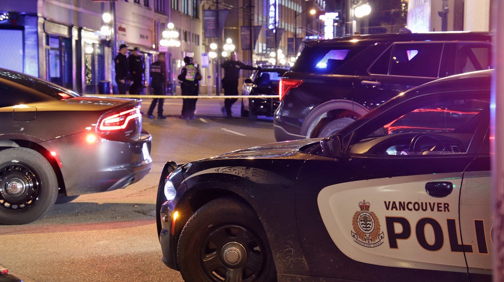 The BC Prosecution Service is being asked to consider charges against a transit police officer who shot a man in Gastown in 2022. (Credit: Shane MacKichan)