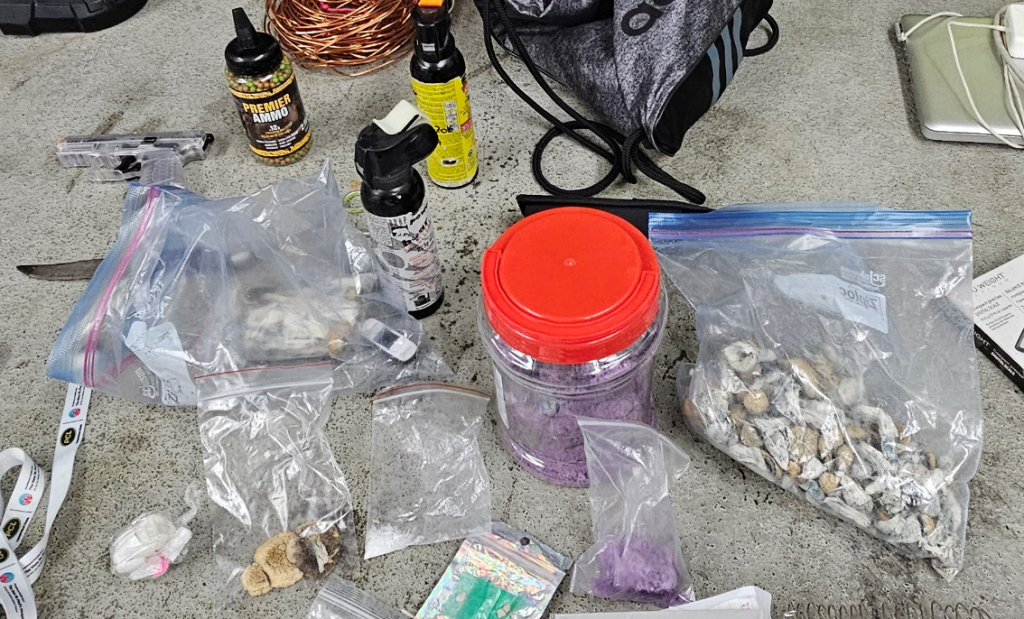 Some of the drugs and other items seized from a stolen vehicle in a Coquitlam underground parking lot in August 2024.