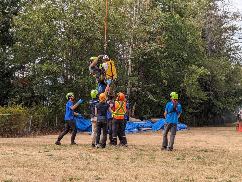 Squamish Search and Rescue members conduct a rescue on the Bulletheads, a well-known route on the Chief, after two climbers were hurt in a rock fall on Aug. 15, 2024.