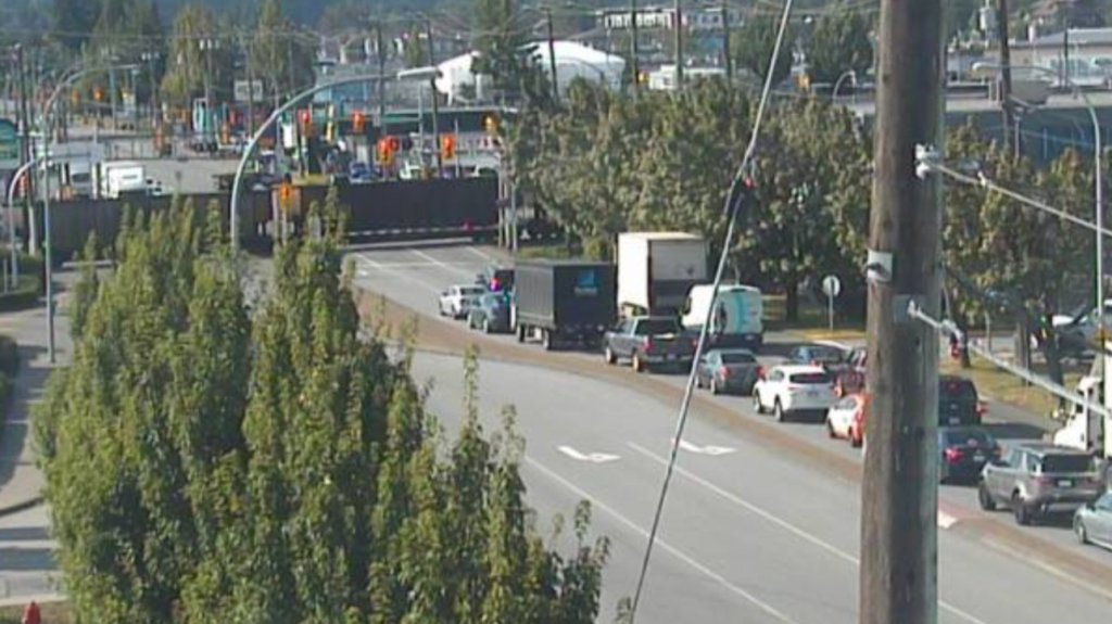 A train blocked two major intersections in Langley on Aug. 19, 2024.