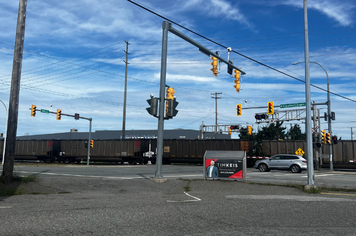 A train blocked two major intersections in Langley on Aug. 19, 2024.