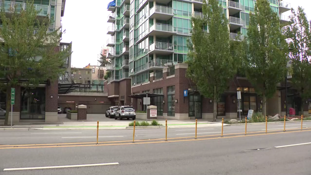 North Vancouver RCMP vehicles stationed outside a building on East Esplanade Avenue