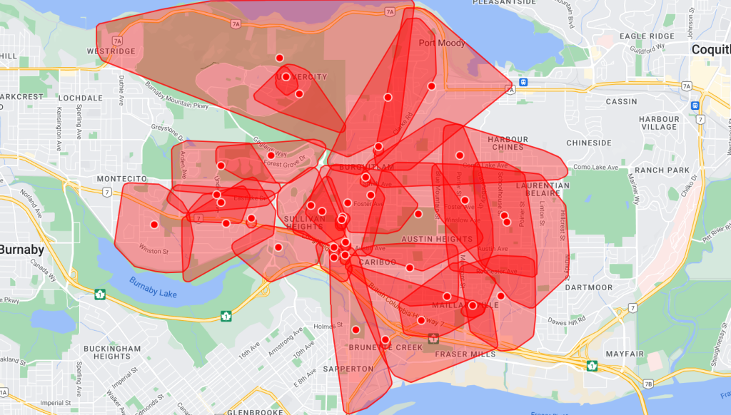 A transmission circuit failure has caused a massive outage Monday along the Burnaby-Coquitlam border, BC Hydro says. (Courtesy BC Hydro)