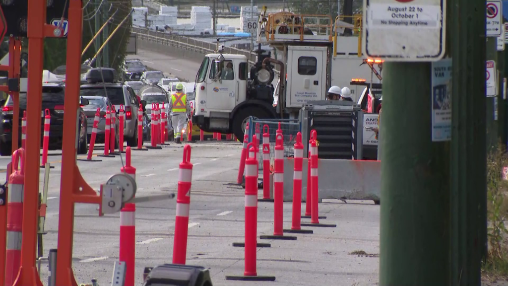 Construction is seen on Oak Street in Vancouver on Tuesday August 27, 2024.