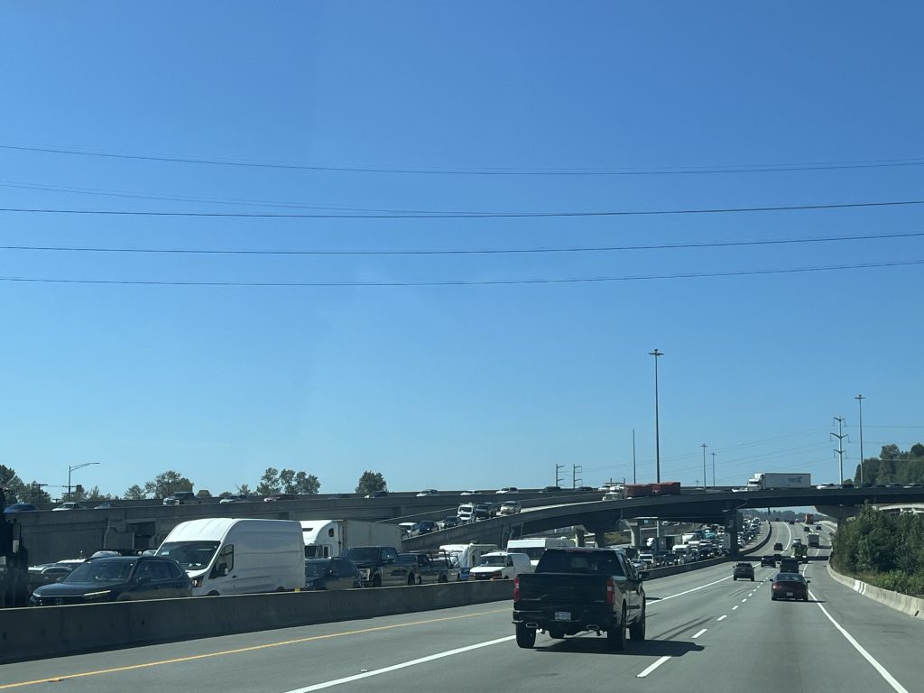 Traffic on the Port Mann Bridge in Coquitlam