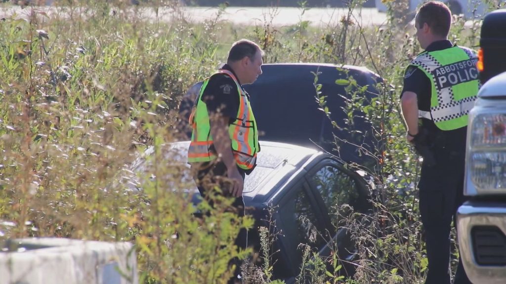 Just before 7 a.m. Friday, police received reports of a crash at the Mt. Lehman Road and Marshall Road Extension intersection. (Credit: Shane MacKichan)