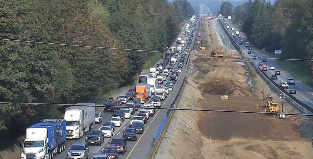 Accident on Highway 1 eastbound that closed stretch through Langley and Abbotsford was fatal, says RCMP