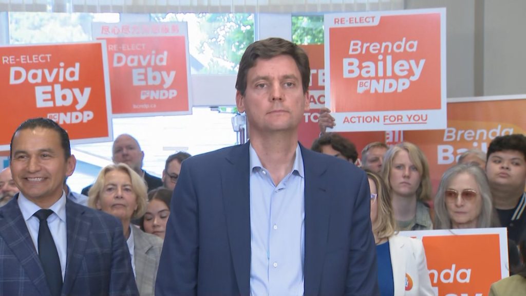 BC NDP Leader David Eby speaks at a campaign event in Vancouver