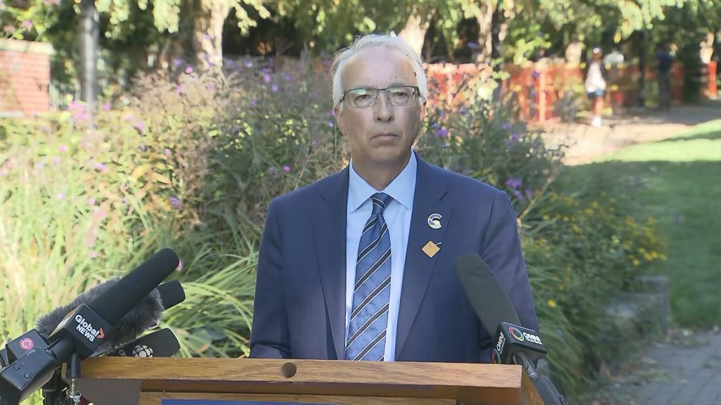 Conservative Party of BC Leader John Rustad speaks to the media in Vancouver