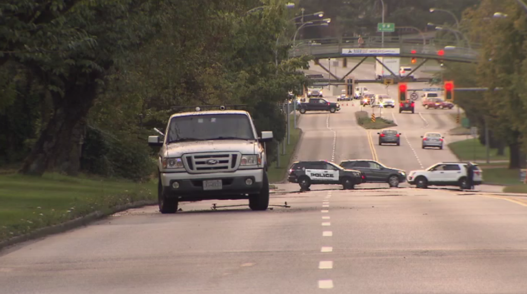 Truck on fire causing closure in New Westminster before Patullo Bridge