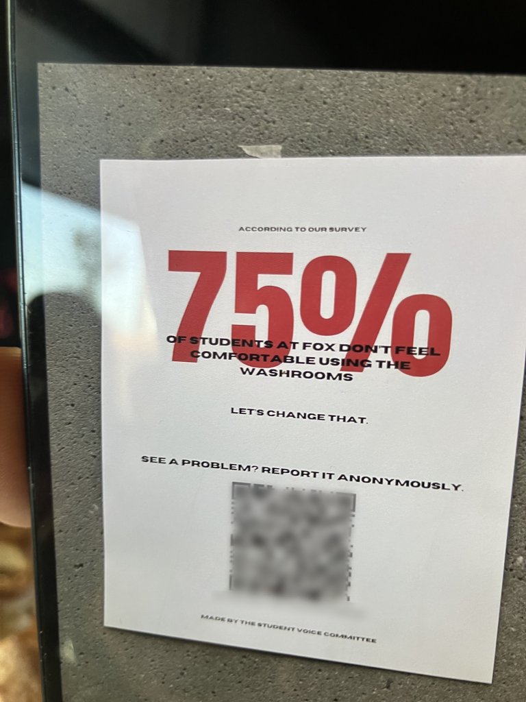 Photo of the poster claiming 75 per cent of students at Terry Fox Secondary feel unsafe in the washroom