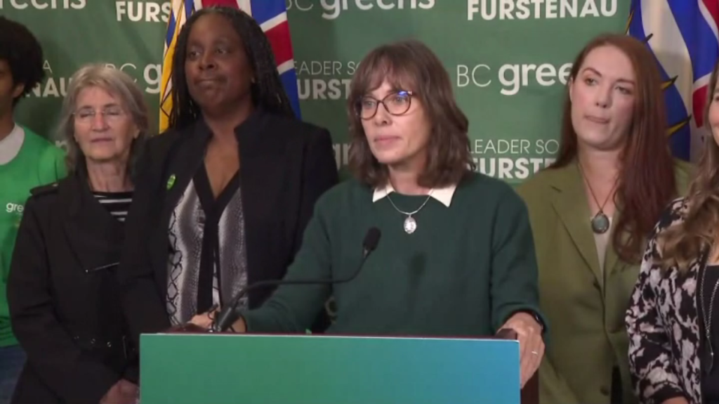 Green Party of BC Leader Sonia Furstenau speaks in Victoria, B.C. on Saturday September 21, 2024. 