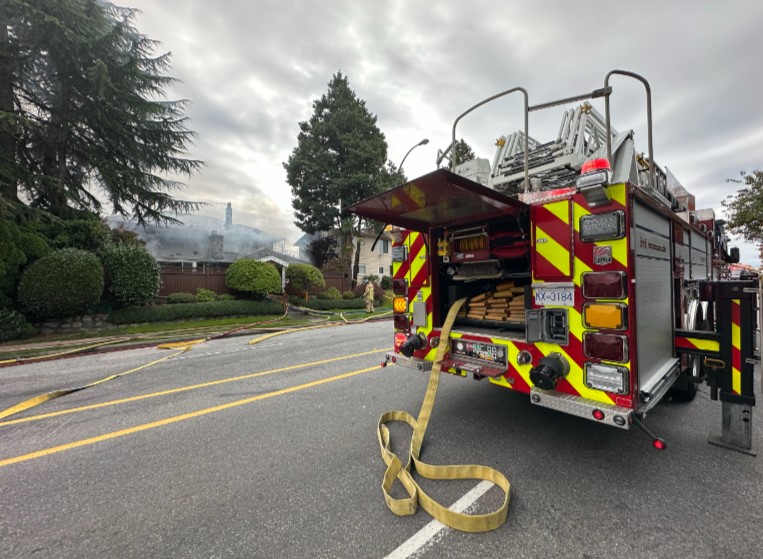 Vancouver Fire Rescue Services responded to a house fire on Monday, Sept. 30, 2024, near the intersection of Oak St. and 49 Ave. 